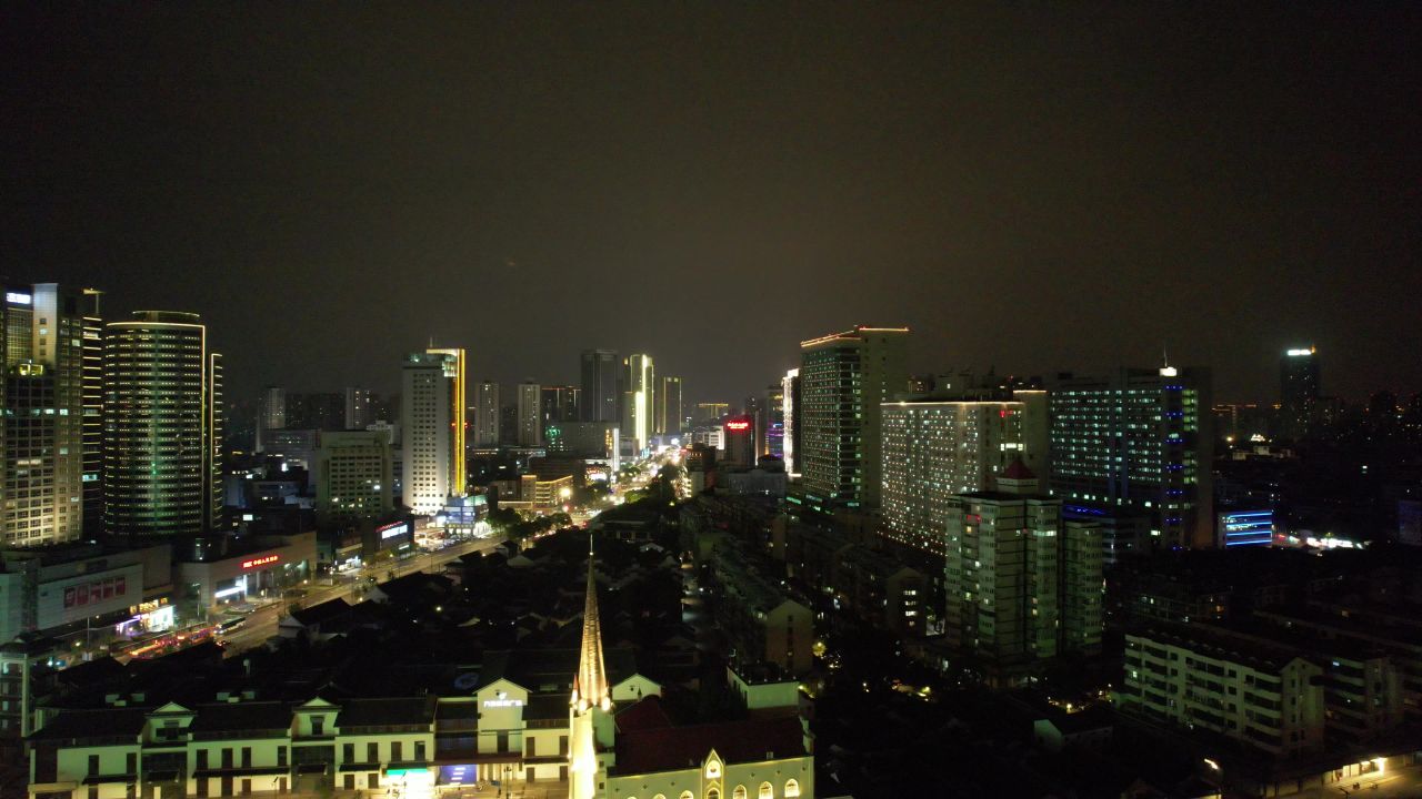 江苏常州城市夜景灯光航拍