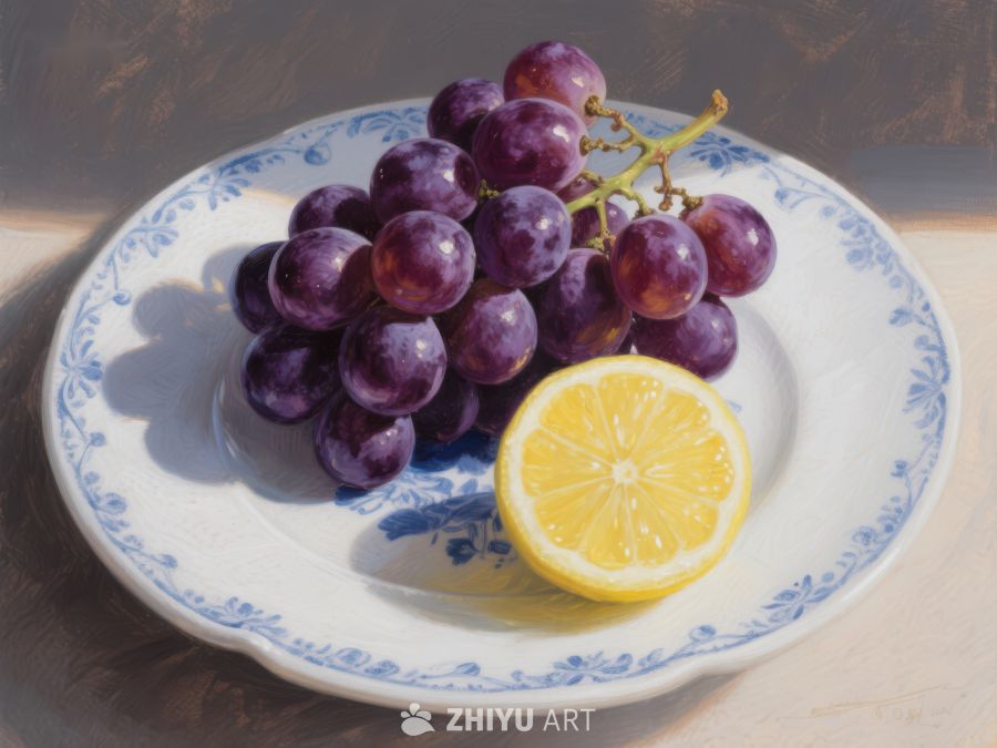 葡萄与柠檬的静物画 110