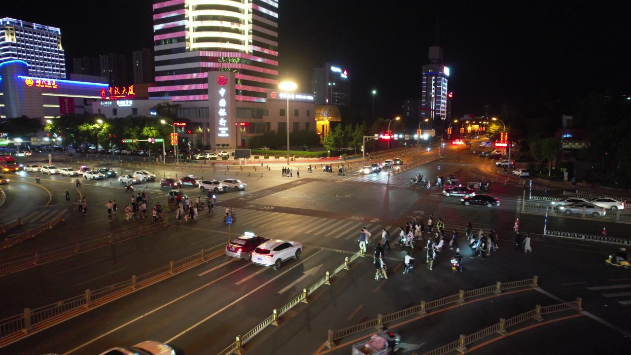 河北保定城市夜景万博广场夜景航拍 