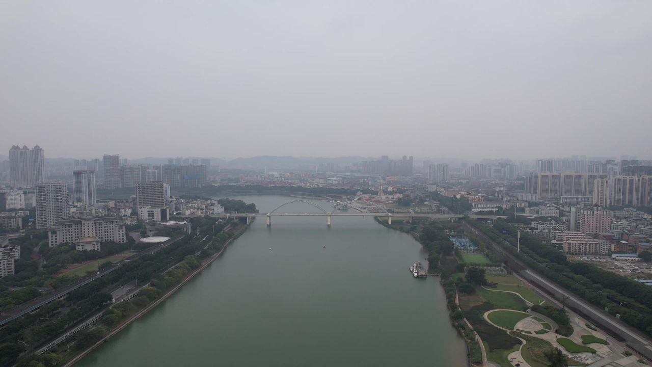  广西南宁邕江风光桥梁航拍 