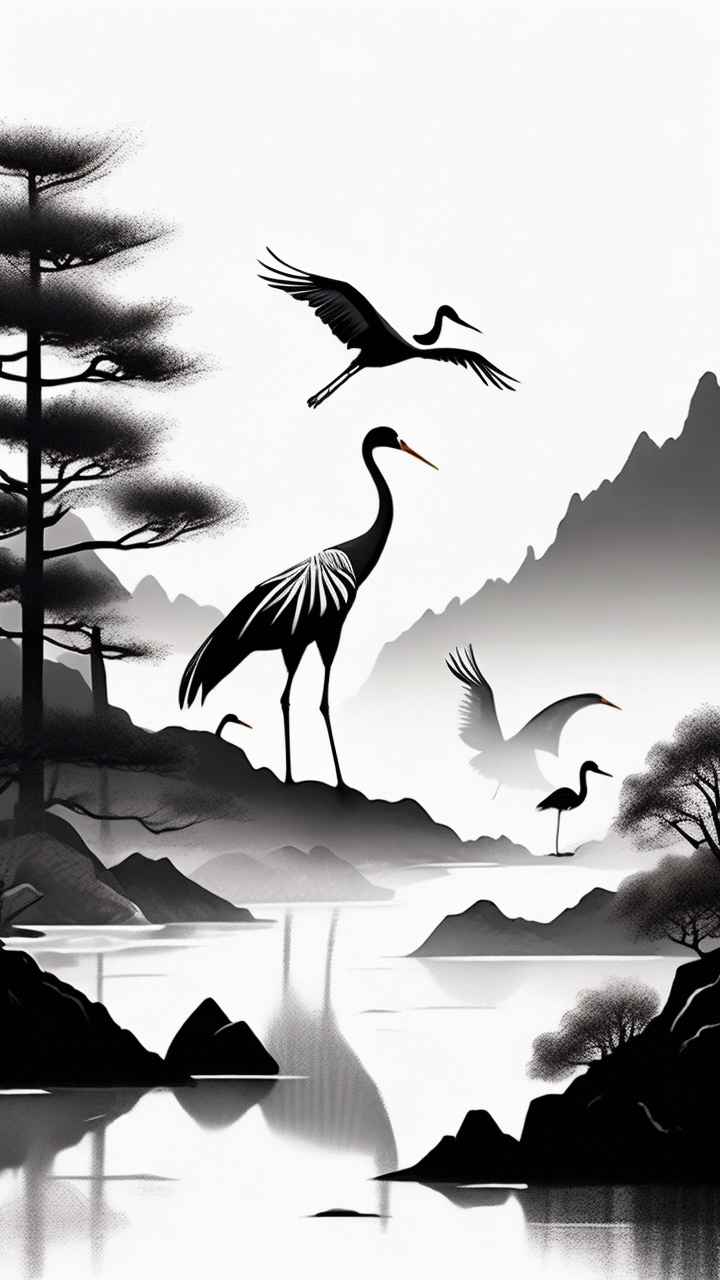 国风鹤山水风景插画 62