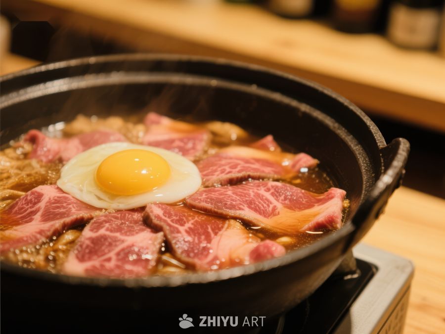 热气腾腾的锅中煎肉与蛋 494