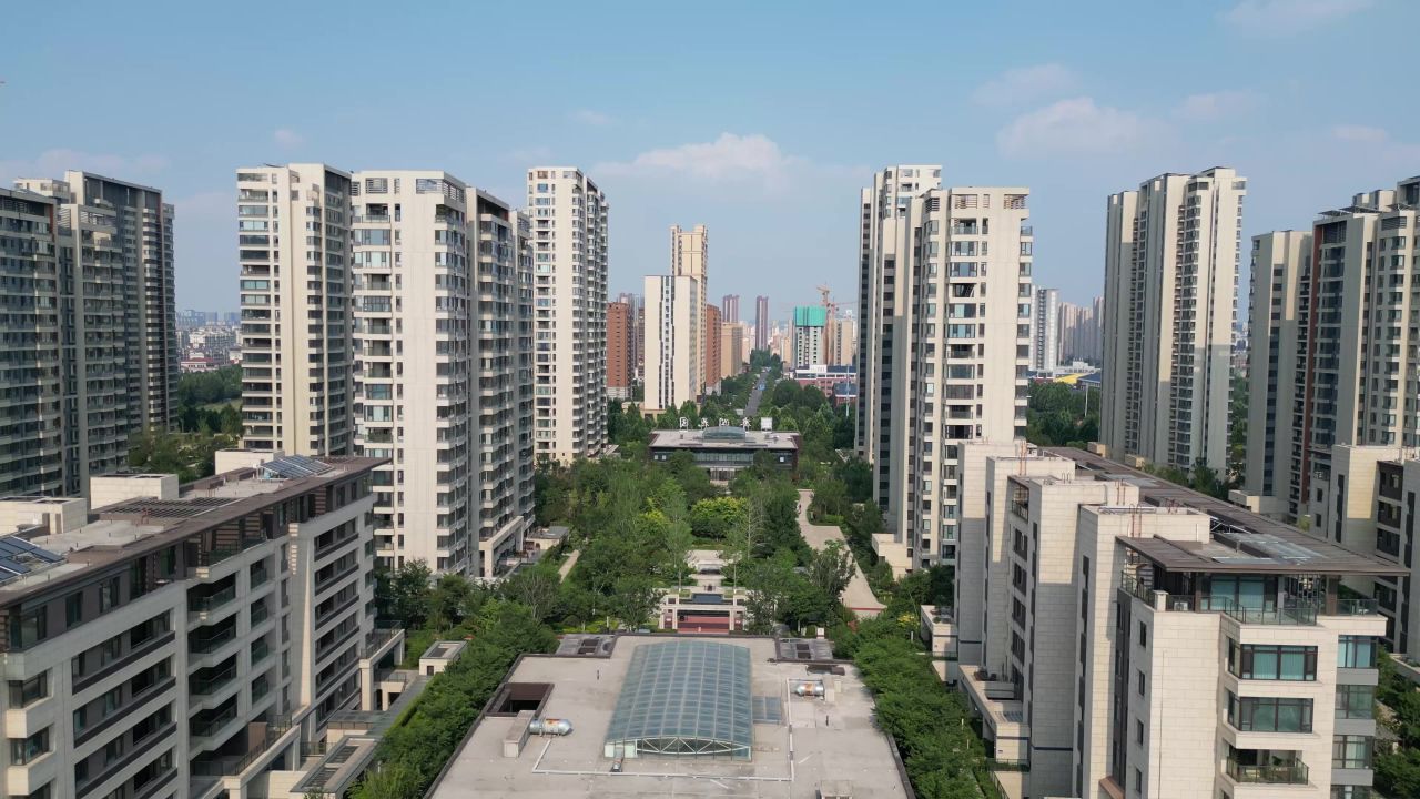 航拍山东淄博城市建设淄博风光