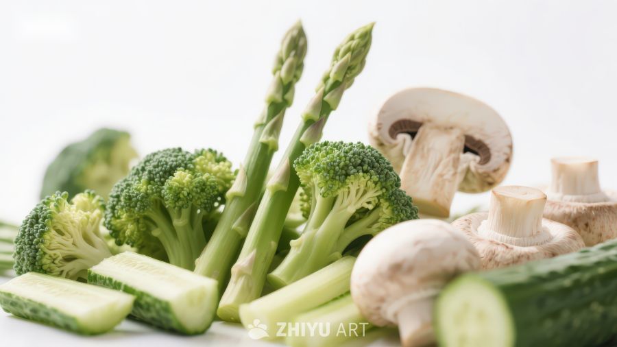 新鲜蔬菜与菌类食材组合