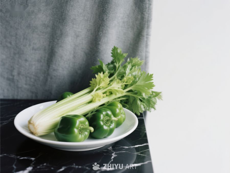 新鲜芹菜与青椒的静物组合 488