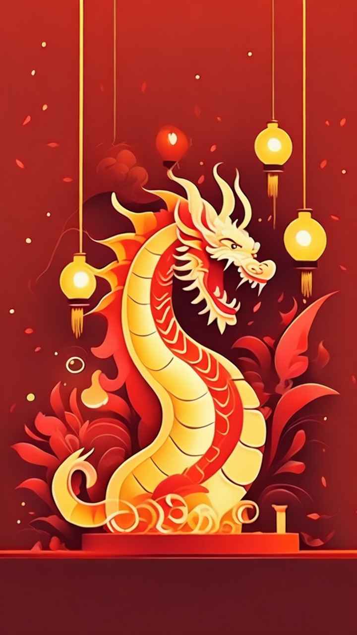 过年春节游龙灯简约插画 71