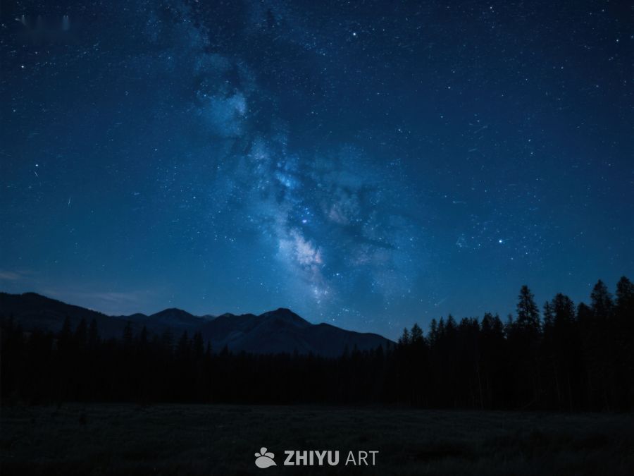 夜空银河与山林剪影 391