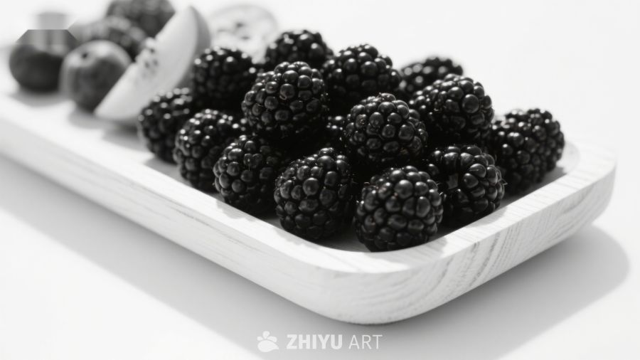 黑莓与蓝莓的静物展示