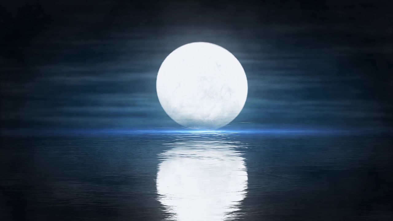 唯美大海上升月亮白月光蓝色夜空圆月明月大屏幕舞台LED视频  146