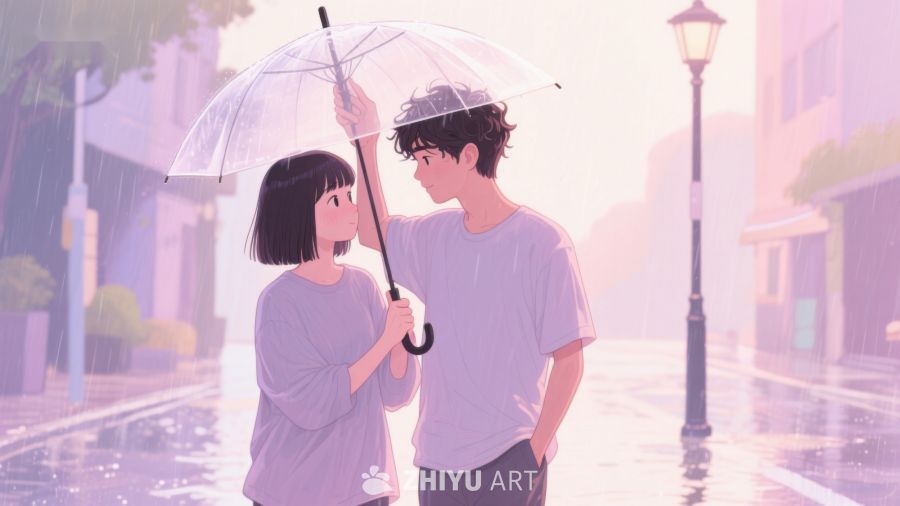 雨中伞下，两人温馨相伴 653