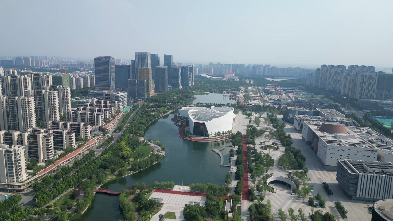  航拍淄博市文化中心淄博大剧院 