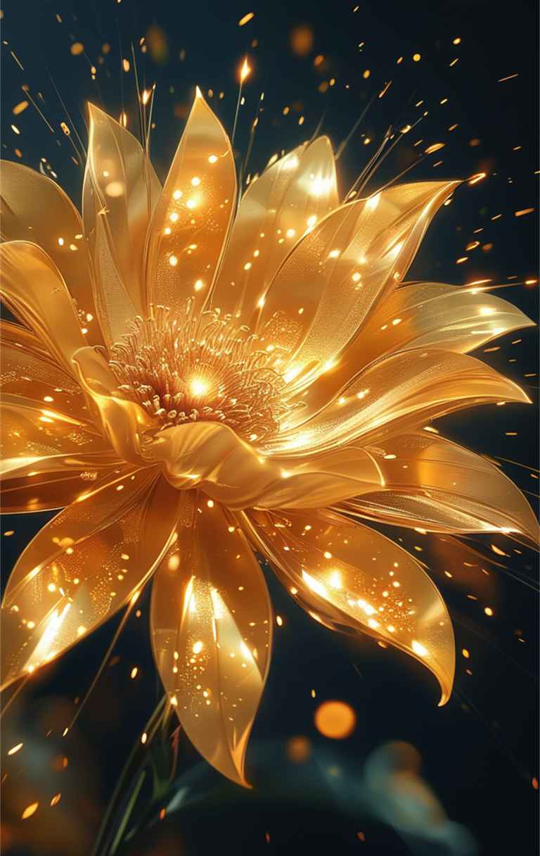 一朵金色艺术花，花瓣闪耀着光芒 1