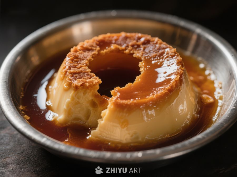 焦糖布丁特写，诱人甜品