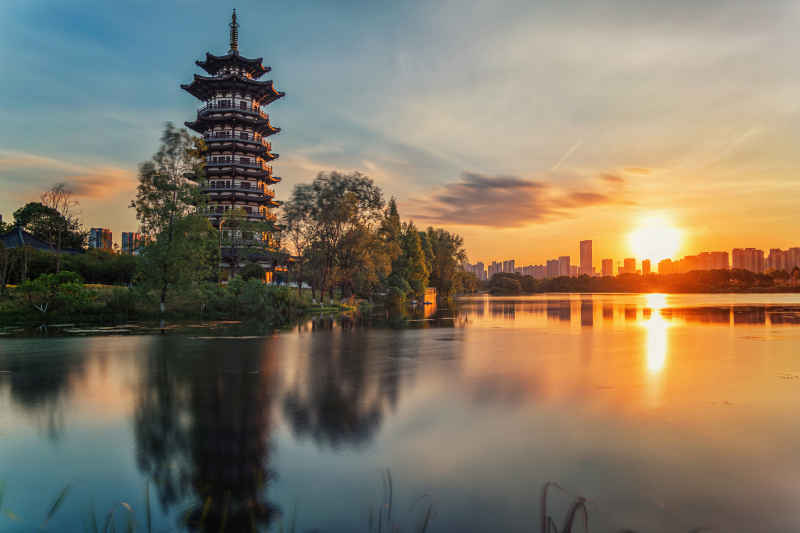 洋湖湿地公园落日