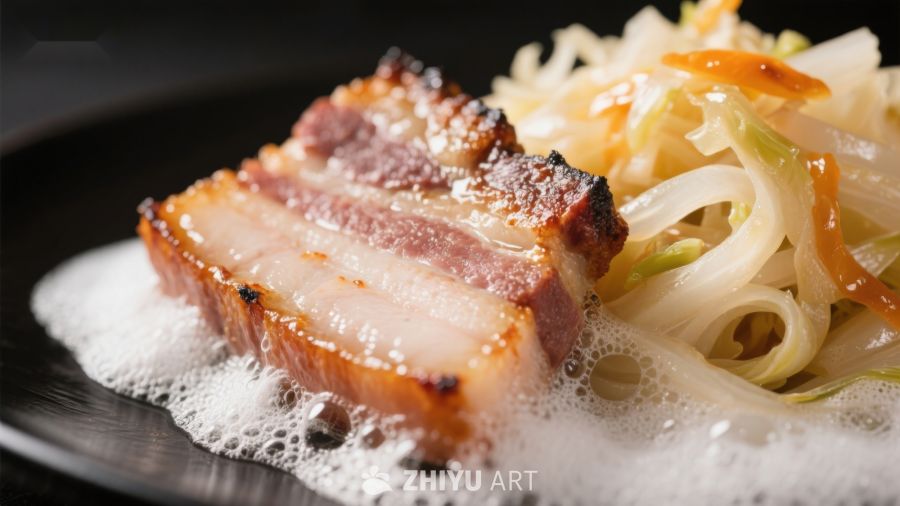 煎五花肉配炒面