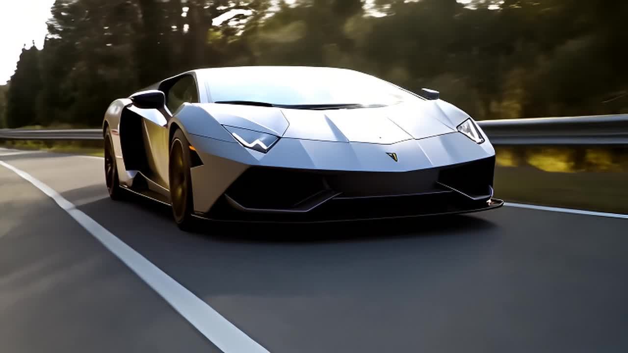 一辆兰博基尼Aventador在蜿蜒的道路上行驶，