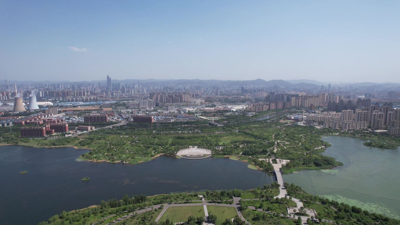 山东济南华山湖风景区航拍  