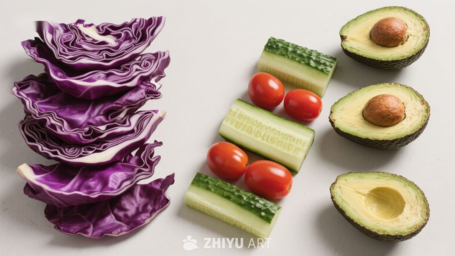 新鲜蔬菜与水果切片摆盘