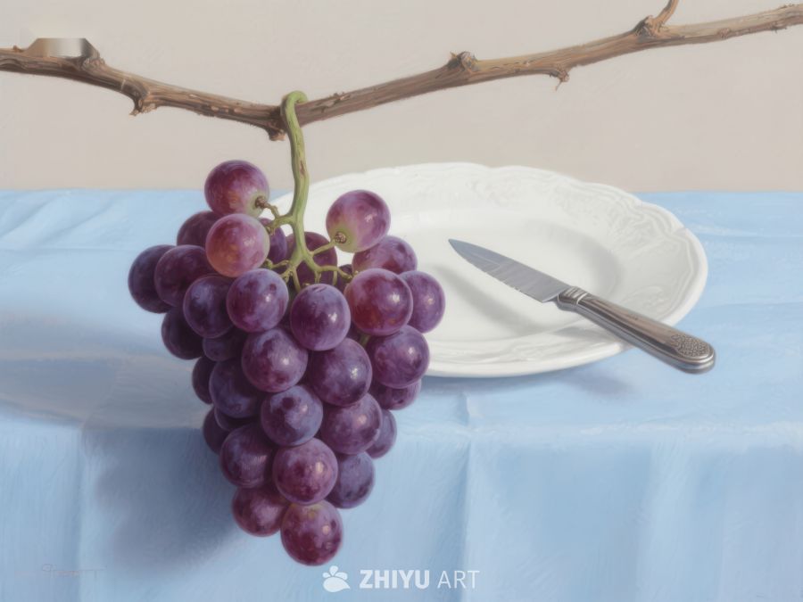 葡萄与刀盘静物画 303