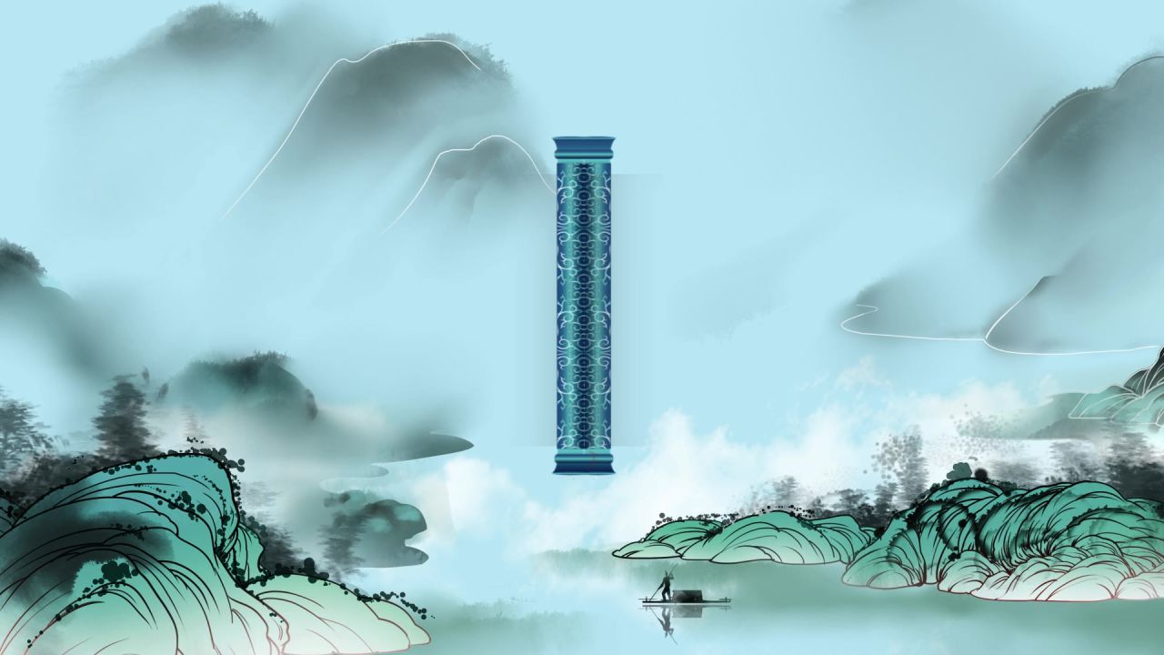 古风卷轴开场LED背景中国风意境水墨山水画舞台视频动态背景素材 11