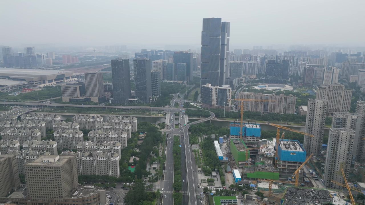 河南郑州东站片区高楼建筑航拍