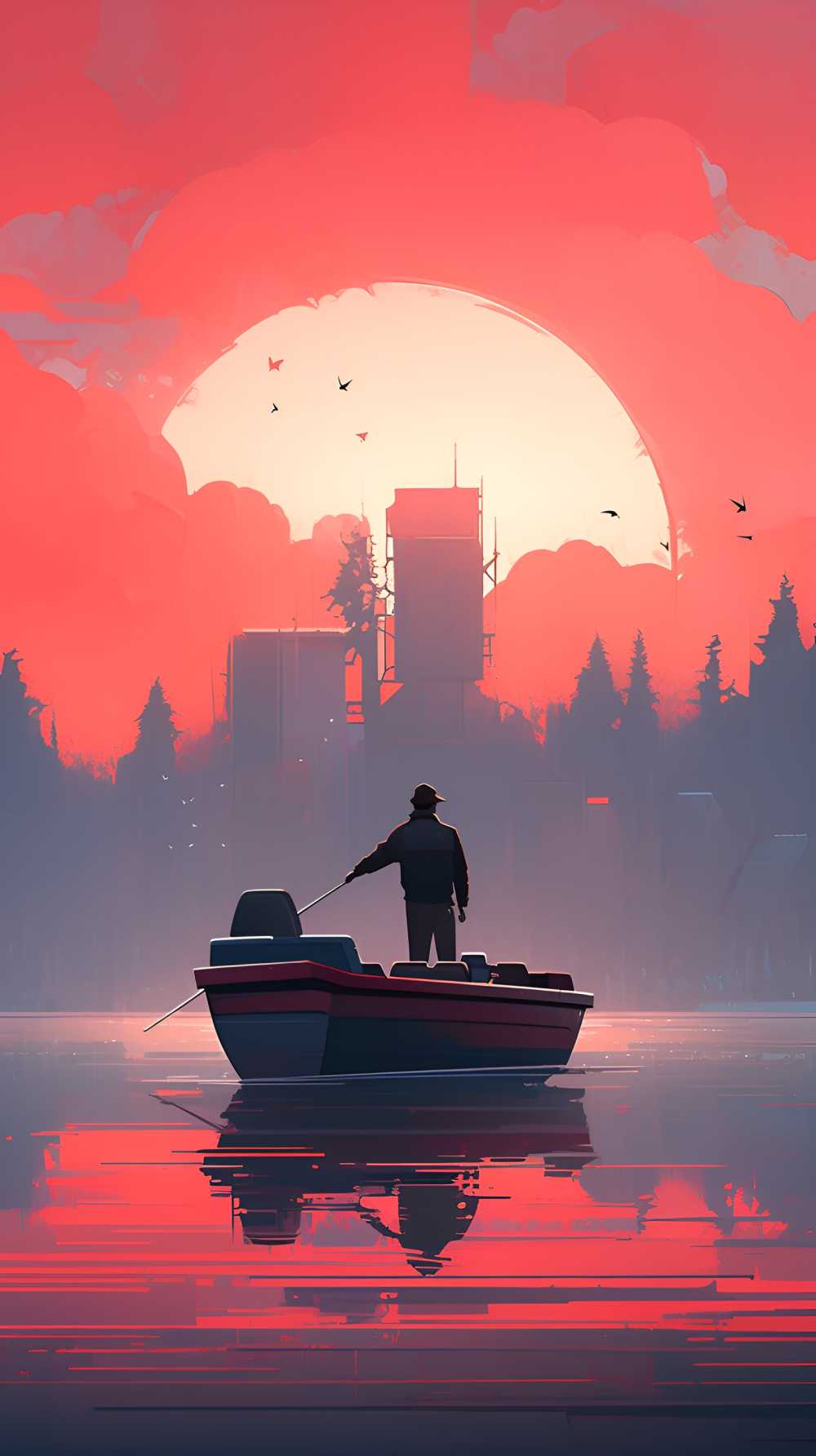 帆船桃红色背景1