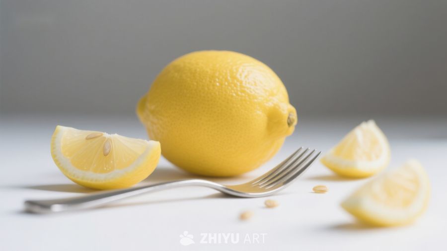 柠檬与叉子的静物组合
