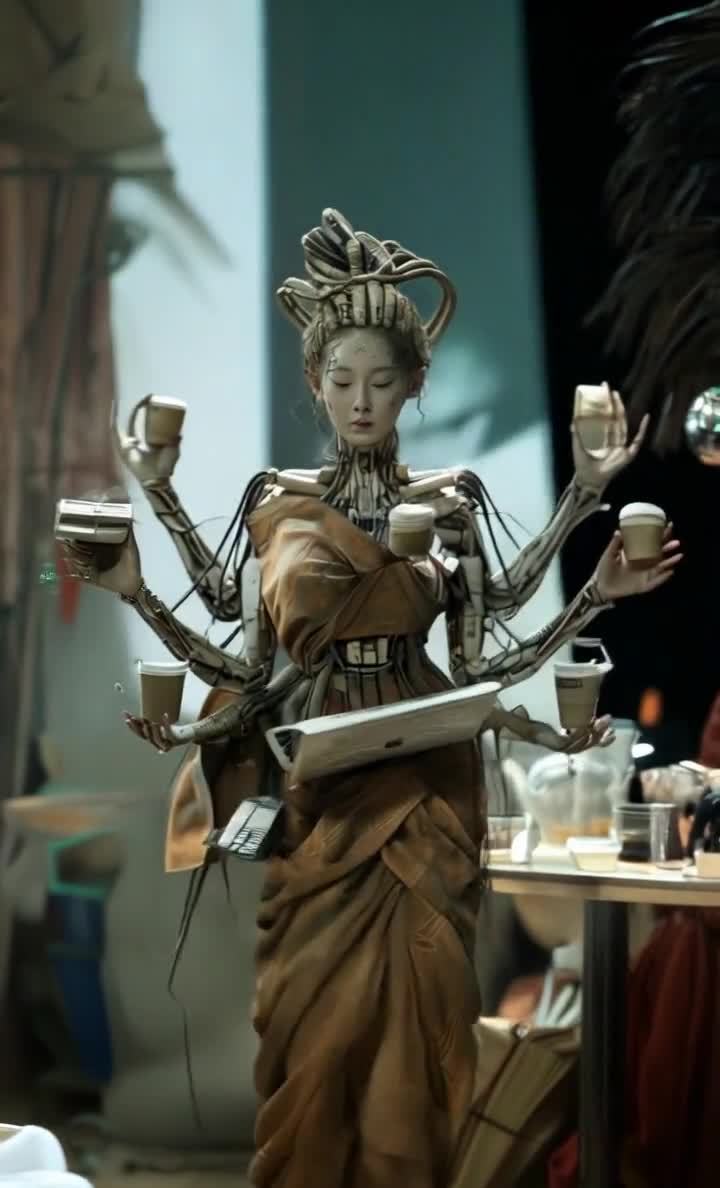 机器人侍者：咖啡、笔记本、工作与生活。
