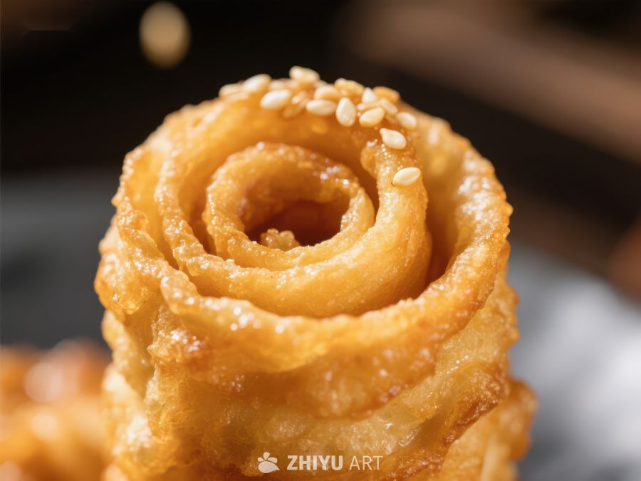 金黄酥脆的螺旋状小吃