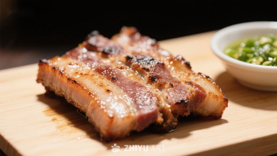 烤五花肉配青葱小碟