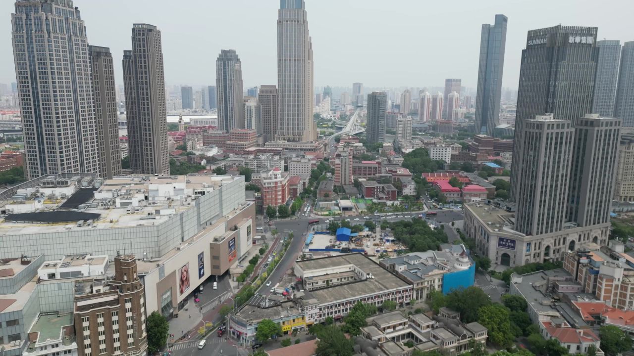 航拍天津金街商业街