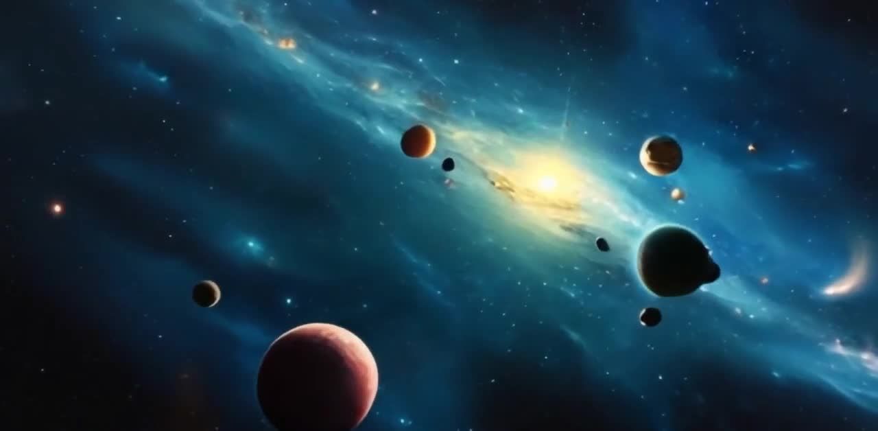星空背景下，太阳系行星与星云的科幻画面