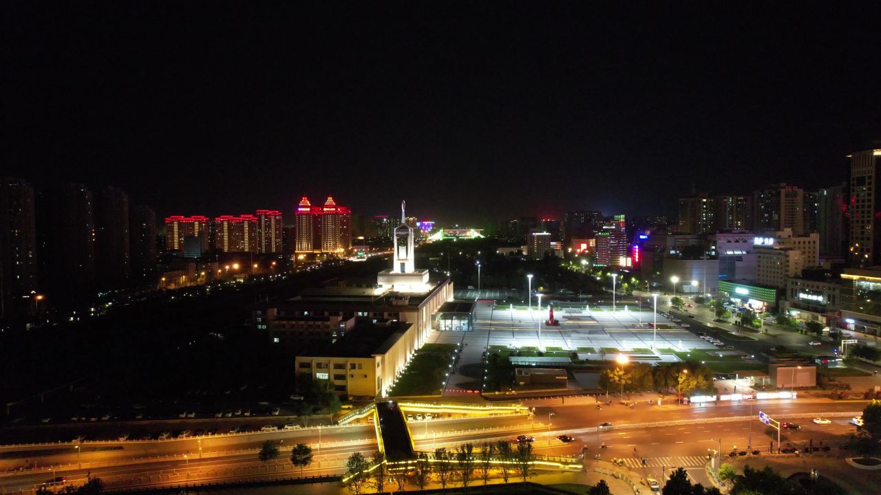  石家庄城市夜景灯光航拍