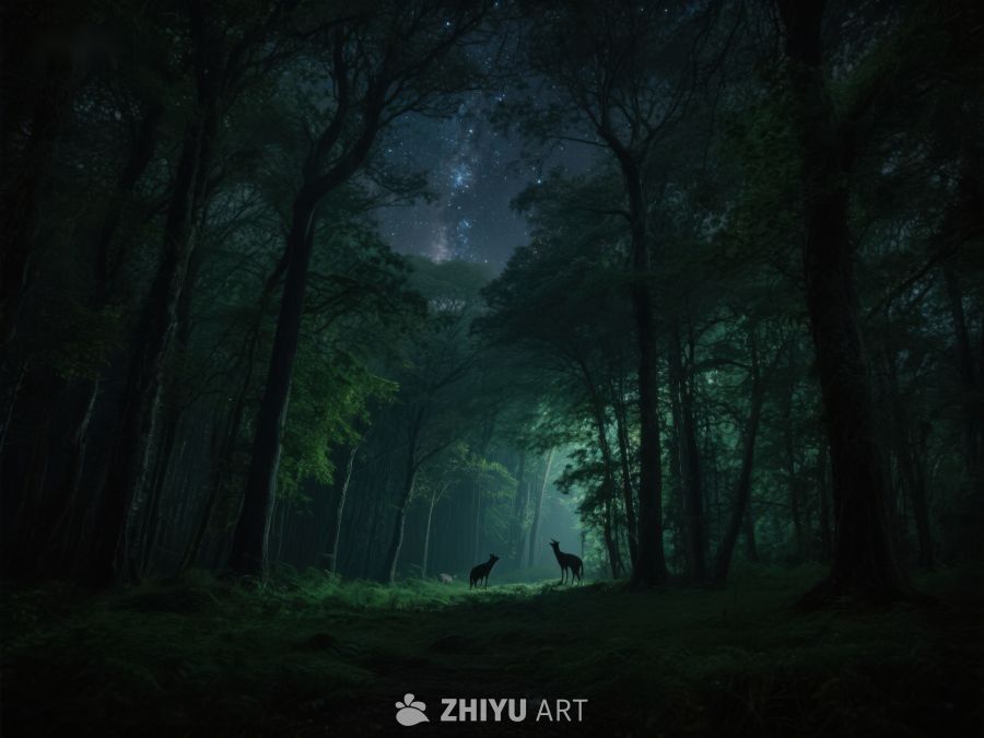 夜幕森林中的鹿影 413