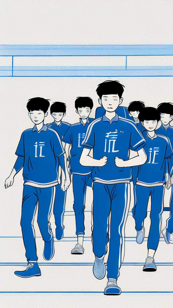 蓝色开学社团运动学生线条插画