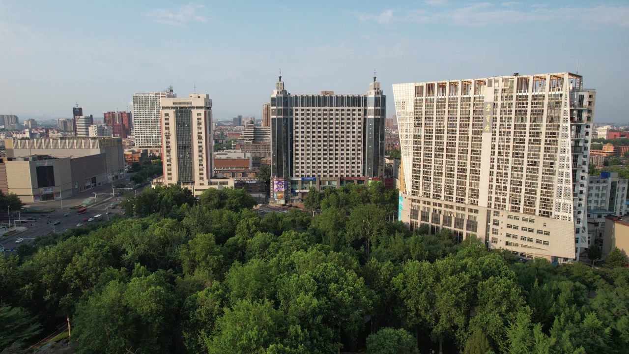 山东淄博城市建设航拍  