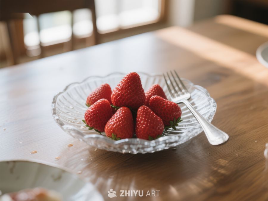 玻璃盘中的新鲜草莓 8