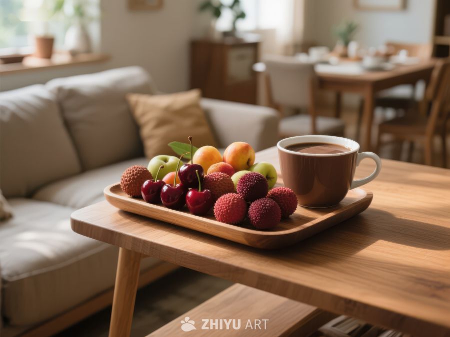 温馨客厅中的水果与咖啡 625