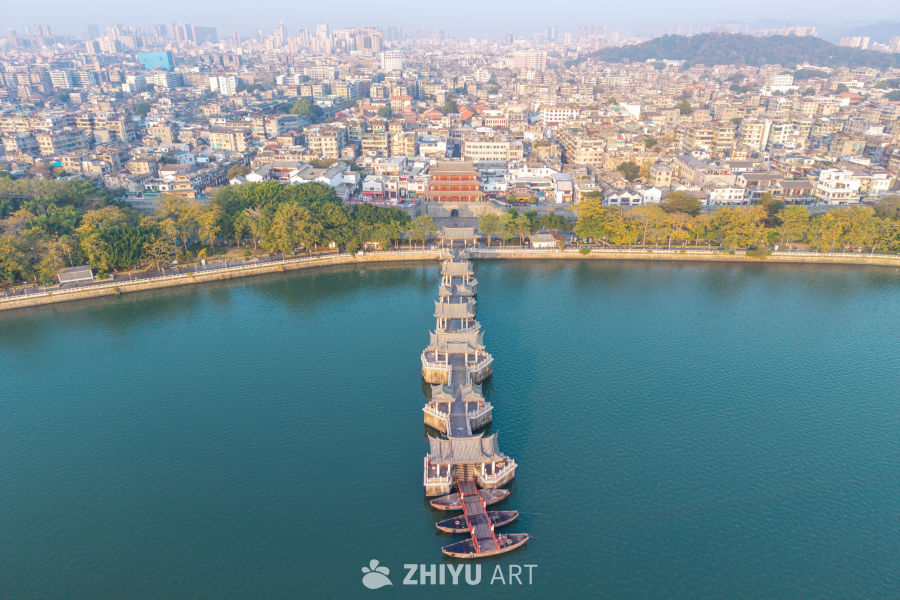 湖中古塔航拍图