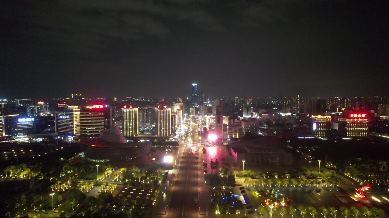 广东东莞城市夜景灯光高楼建筑航拍 