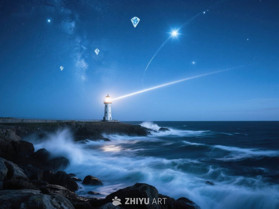 夜空下的灯塔与流星 276