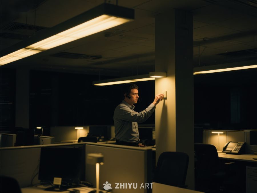 办公室内男子调整灯光 38
