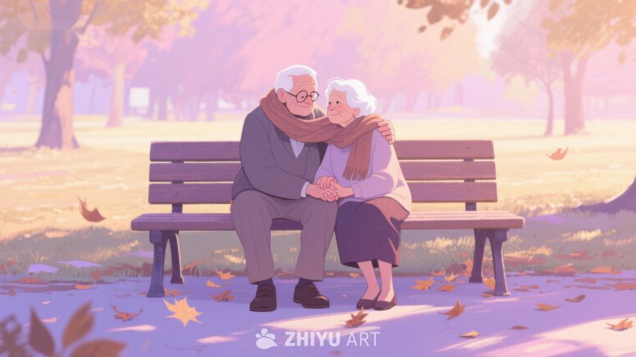 秋日公园里的温馨老年夫妇 262