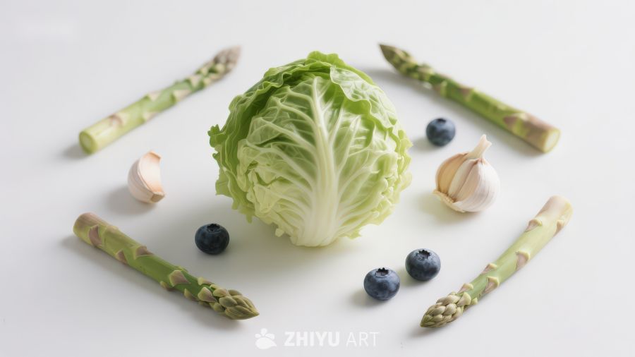 新鲜蔬菜与蓝莓静物摆拍