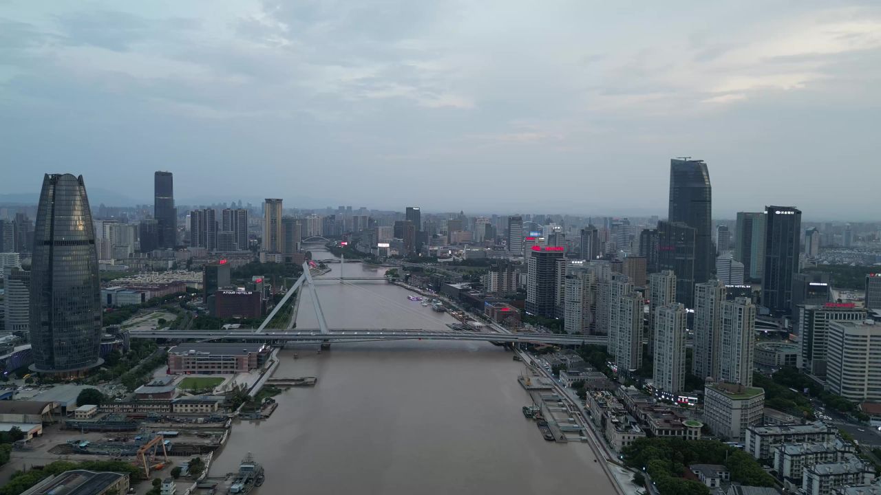  航拍浙江宁波城市风光甬江
