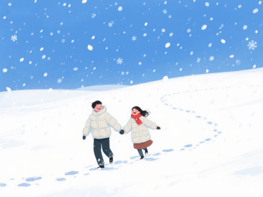 雪地漫步的两人 893