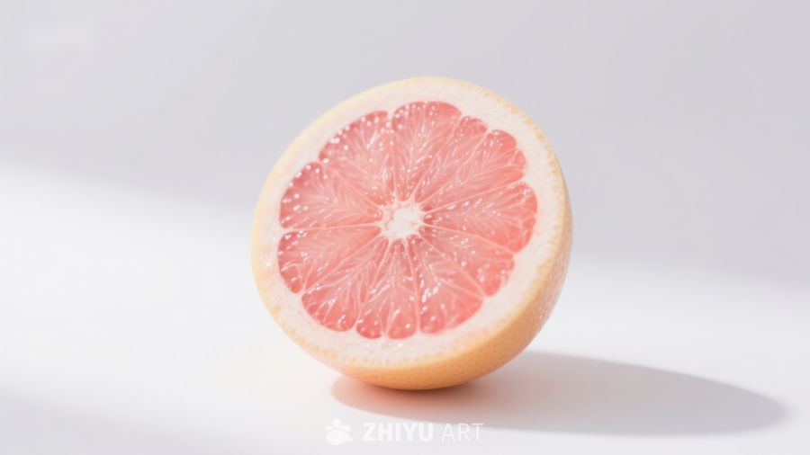 切开的葡萄柚，展示粉红色果肉