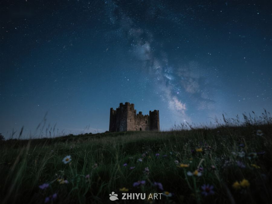 夜空下的古堡与银河 324