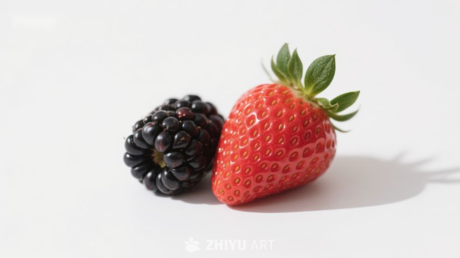 草莓与黑莓的静物对比