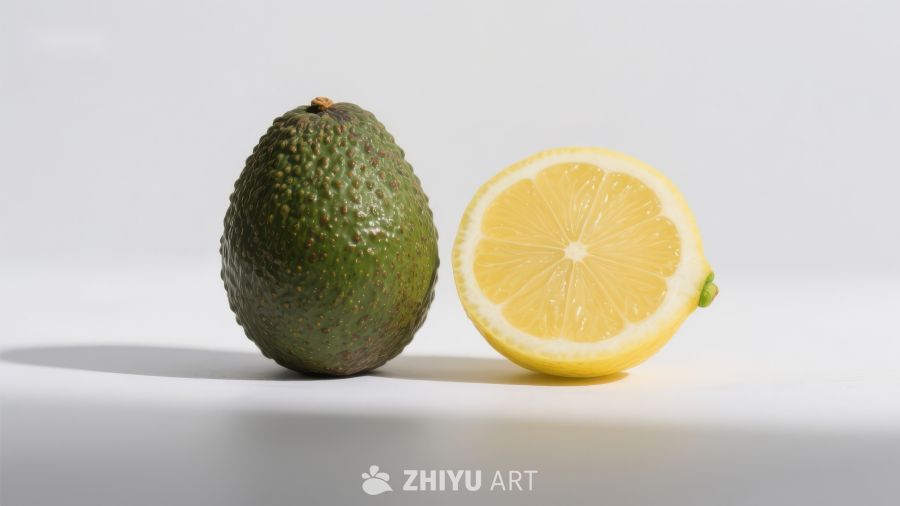 牛油果与柠檬的静物组合